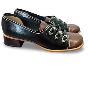 Vintage Hi Brows Black & Brown loafers, Oxford, retro industrial size 7.5